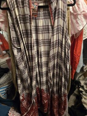 Johnny Was Plaid Vest with Multicolor Embroidered Patch